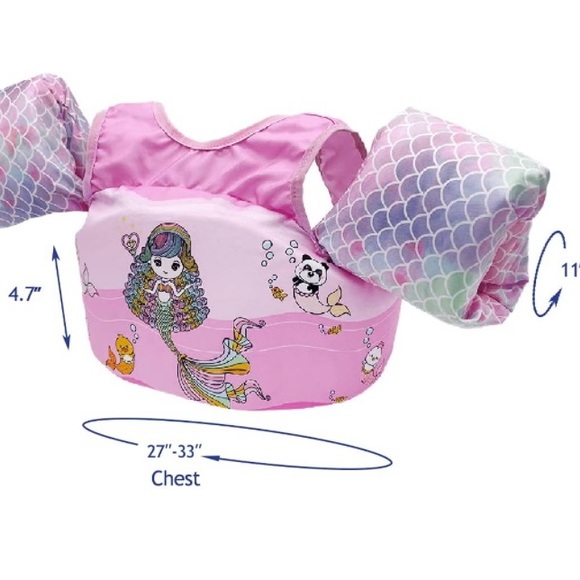 Magical Mermaid Pink Swim Flotation Learn Vest Girls 30-55 Lbs 2-6 Year Old New - Picture 3 of 6